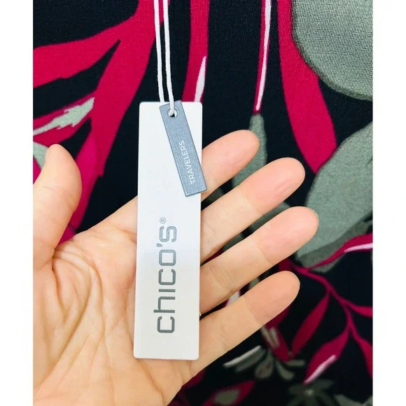 NWT Chicos Travelers Graphic Blossoms V Neck Midi Dress Botanic Berry Size 3 /XL - Picture 6 of 9